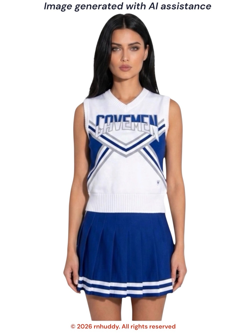 Varsity Spirit blue white Cavemen cheerleading outfit